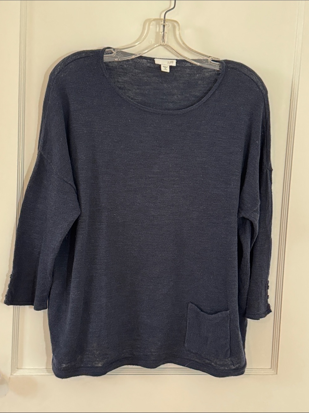J. Jill Navy Scoop-Neck Cotton/Linen blend top with dropped shoulders, size LP